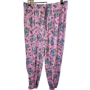 BRIEFLY STATED Pink Pajama Bottoms Gray Cats Meowtini Glass Theme SZ L 14/16